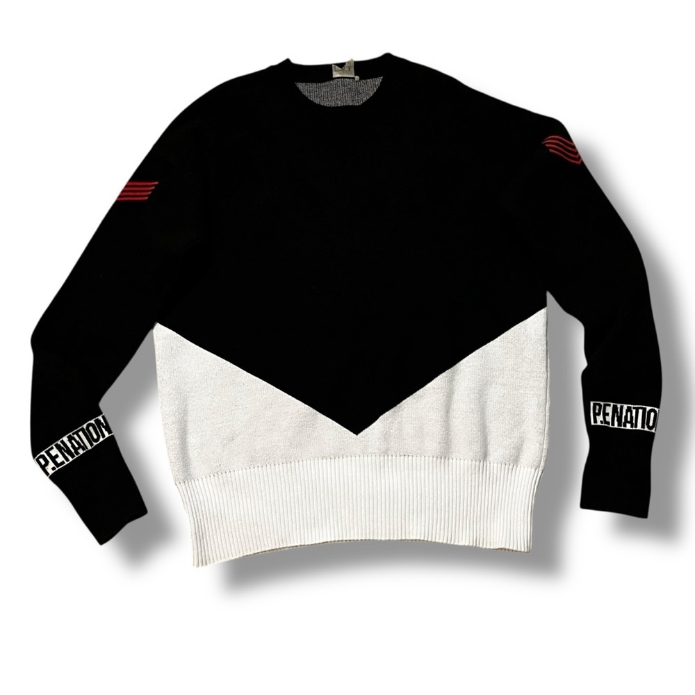 PE Nation Sweater Pullover Crew Neck Spellout Black White Color Block Large